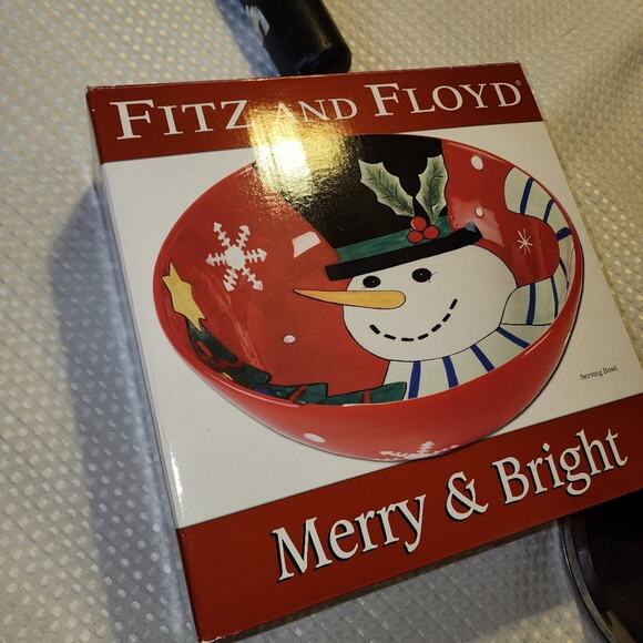 FITZ & FLOYD EUC MERRY & BRIGHT CHRISTMAS SNOWMAN BOWL - Picture 1 of 3